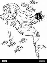 Mermaid Black And White Coloring Page sketch template