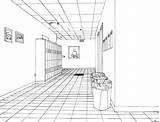One Point Perspective Interior Drawing Sketch Coloring Page sketch template