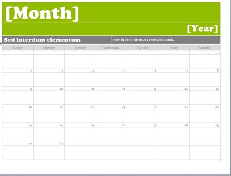 a calendar with the word month on it in green and gray colors, for each ...