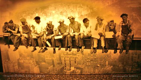 Famous photo, now a mural, of Steel Workers building Rockefeller Plaza in 1932. While they are ...