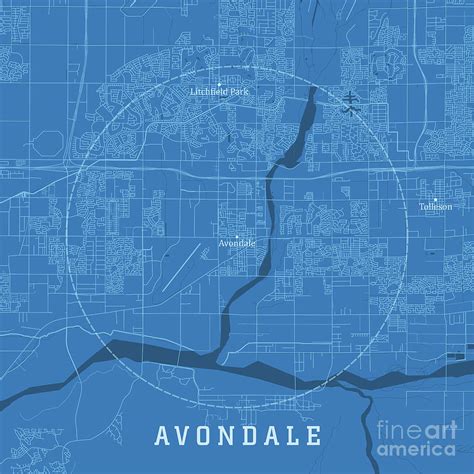 Avondale AZ City Vector Road Map Blue Text Digital Art by Frank ...