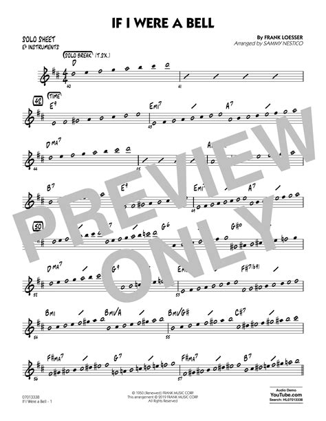 Frank Loesser "If I Were a Bell (arr. Sammy Nestico) - Eb Solo Sheet" Sheet Music Notes ...