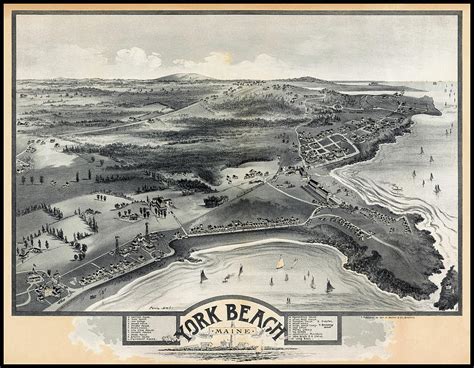 York Beach Maine Vintage Map Birds Eye View 1888 Photograph by Carol ...