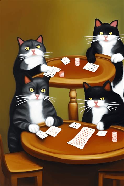 Cats Playing Poker Painting · Creative Fabrica