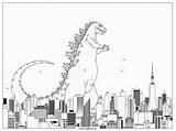 Godzilla Rampaging Through Tokyo Skyline Coloring Page Free PDF&ampPNG  sketch template