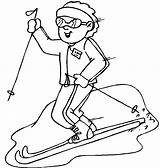 Coloring Skiing Skier Downhill Pages Happy Ski Kid Cliparts Clipart  sketch template