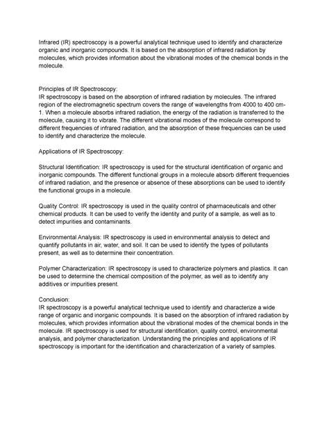 Infrared Spectroscopy and its Applications - Infrared (IR) spectroscopy is a powerful analytical ...