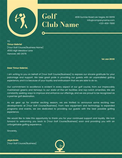 Green And Yellow Classic Business Golf Club Letterhead