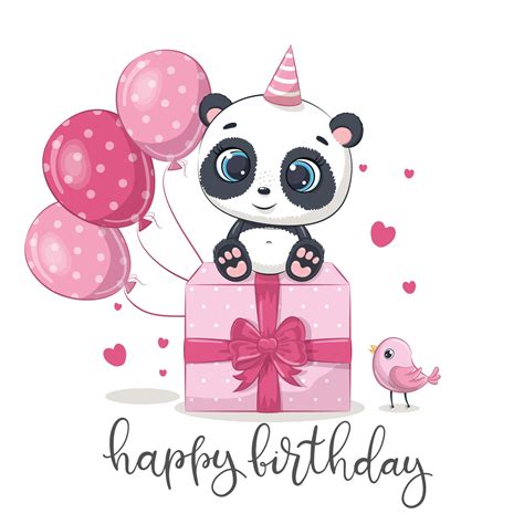 tarjeta de felicitación de feliz cumpleaños con panda. ilustración de dibujos animados de vector ...