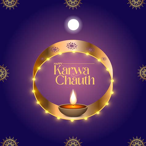 Happy karwa chauth decorative card with moon and diya 18872677 Vector ...