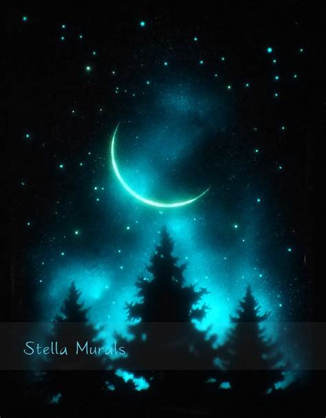 Starry Night Sky Painting Glow in the Dark Poster Moon - Etsy | Night sky painting, Sky painting ...