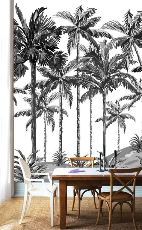 Black And White Palm Trees Wall Mural