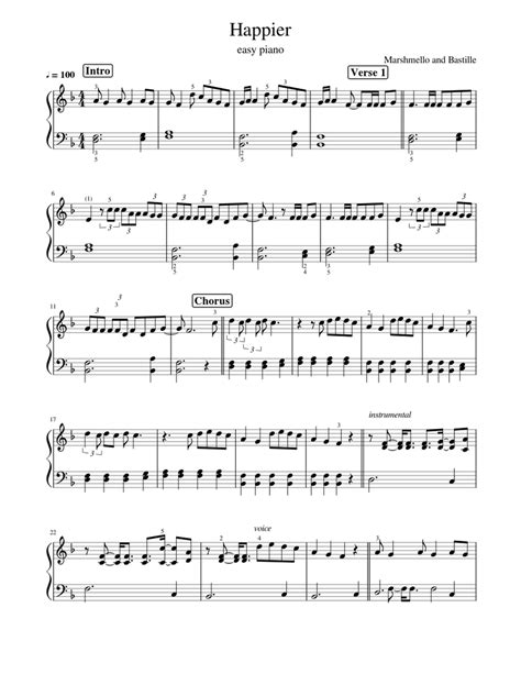 Marshmello Happier Easy Piano Sheet music for Piano (Solo) | Musescore.com