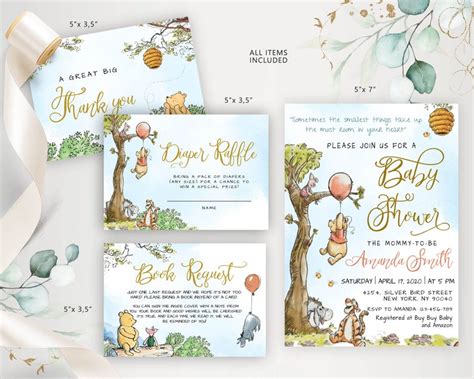 Classic Winnie the Pooh Baby Shower Invitation, Editable Thank You Card ...