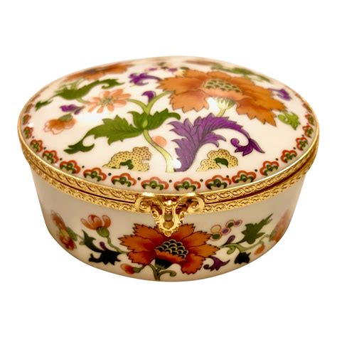 Vintage Floral Limoges Porcelain Trinket Box With Gold Clasp | Chairish