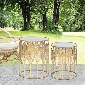 Amazon.com: Decent Home Set of 2 End Tables, Gold Accent Coffee Table Indoor Outdoor Decorative ...