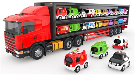 Colors for Children to Learn with Truck Transporter Toy Street Vehicles - Educational Videos ...