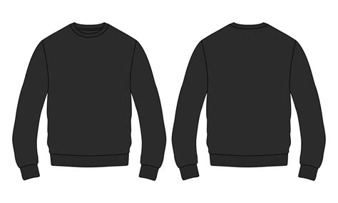 Long sleeve Sweatshirt Vector Illustration Black Color template front and back views. 6896870 ...