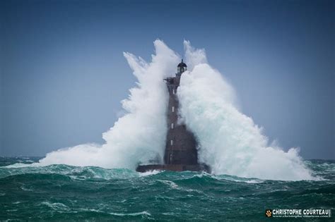 The Four Lighthouse during a Storm in Winter, Northern Brittany, Channel Coast, France ...