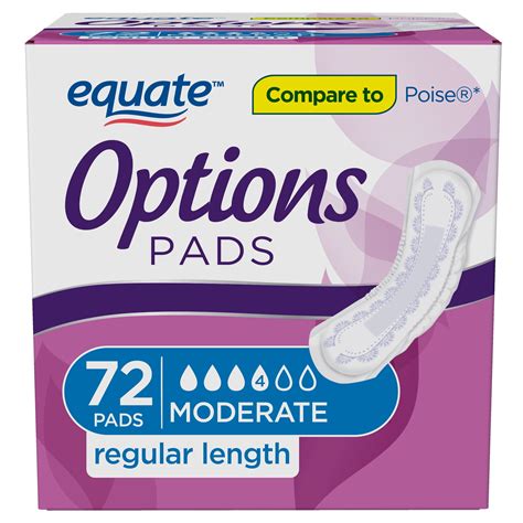 Equate Options Women's Moderate-Regular Incontinence Pads, 72 count ...