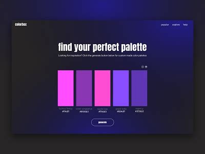 Design the UI for a simple color palette generator by Lucy Harley on Dribbble