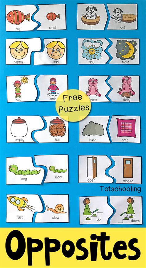 Opposites Puzzles for Preschool | Totschooling - Toddler, Preschool ...