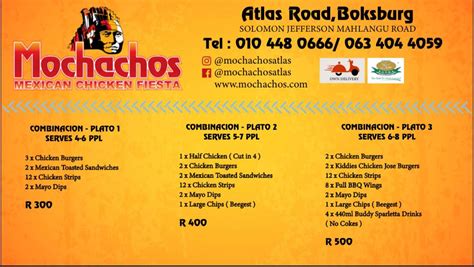 Carta del restaurante Mochachos, Boksburg, 254 Atlas Rd