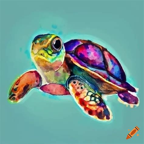 Watercolor of an adorable baby turtle