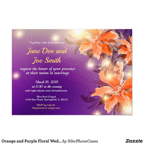 Orange and Purple Floral Wedding Invitation Orange Purple Wedding, Orange Wedding Themes, Purple ...