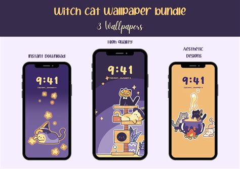 Witch Cat Wallpaper Bundle iPhone Wallpaper Bundle IOS Wallpapers iPhone Homescreen Wallpaper ...