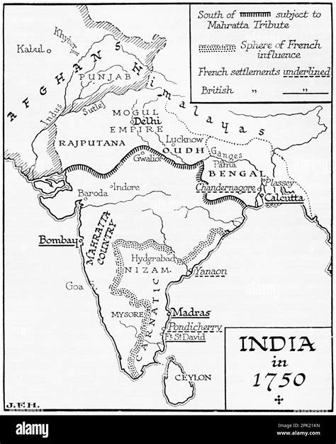 Mapa de la India en 1750. Del libro Esquema de la Historia por H.G ...