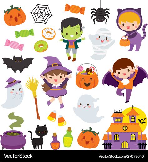 Kawaii Cute Halloween Clipart Set Royalty Free Vector Image Clip Art ...