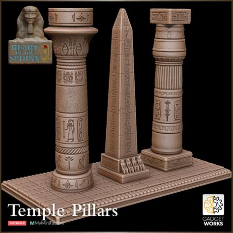 3D Printable Egyptian pillars / columns and obelisk - Heart of the Sphinx by Gadgetworks