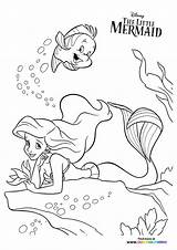 Ariel And Flounder Swimming  Coloring Pages For Kids sketch template