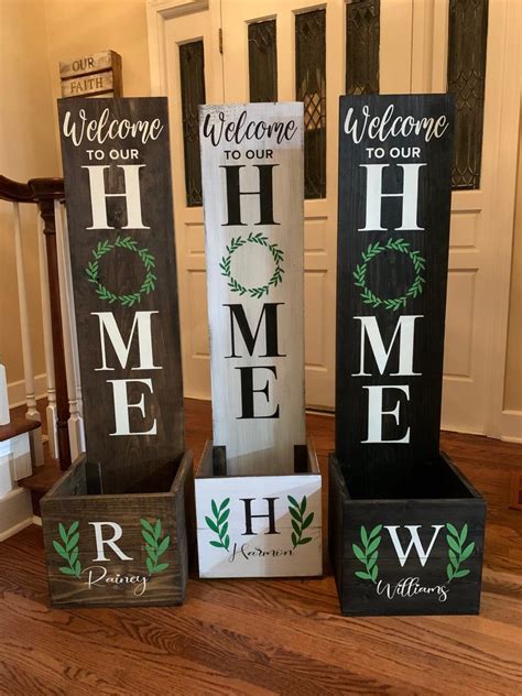Welcome planter box in 2021 | Wooden welcome signs, Porch welcome sign, Diy dollar tree decor