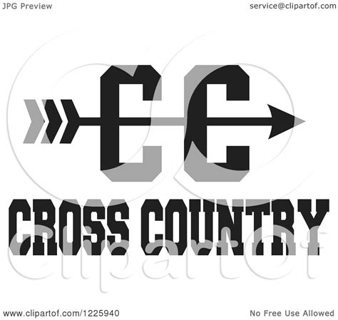 Clipart of a CC Arrow with Cross Country Running Text in Black and White - Royalty Free Vector ...