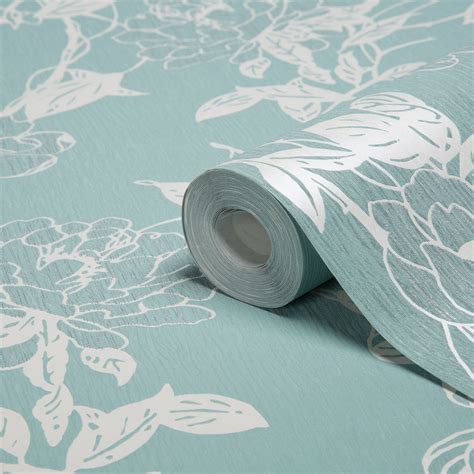 Jiao Cream & Duck Egg Wallpaper | Departments | DIY at B&Q | Metallic ...