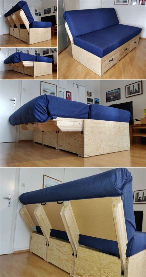DIY Convertible Sofa Bed with Storage | Diy sofa bed, Sofa bed with storage, Furniture plans