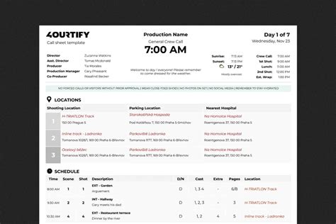 Call Sheet Template - Fourtify