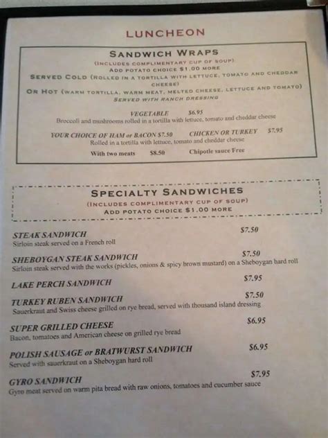 Menu at Harry's Diner restaurant, Sheboygan, Calumet Dr