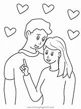 Couple And Hearts Coloring Page For Kids  Free Valentines Day sketch template