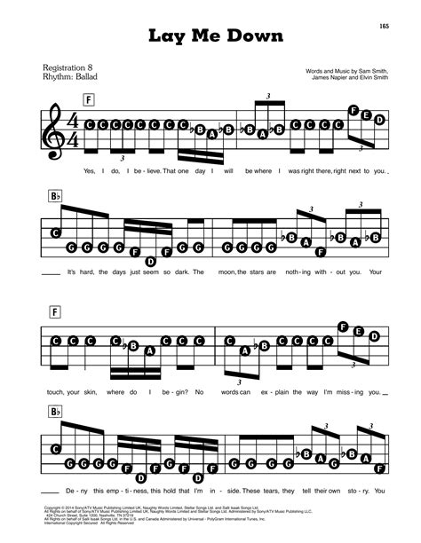 Lay Me Down by Sam Smith Sheet Music for E-Z Play Today at Sheet Music Direct