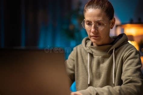 Woman working on laptop stock image. Image of caucasian - 237890507