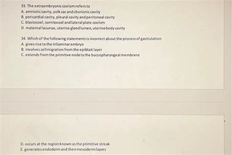 Solved 33. The extraembryonic coelom refers to A. | Chegg.com