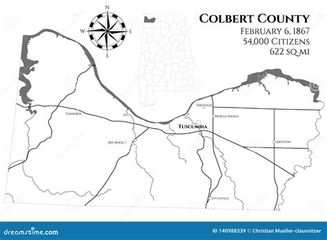 Map of Colbert County in Alabama Stock Vector - Illustration of ...