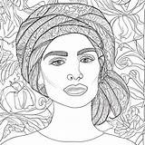 Coloring Page Girl In A Turban And Flowers · Creative Fabrica sketch template