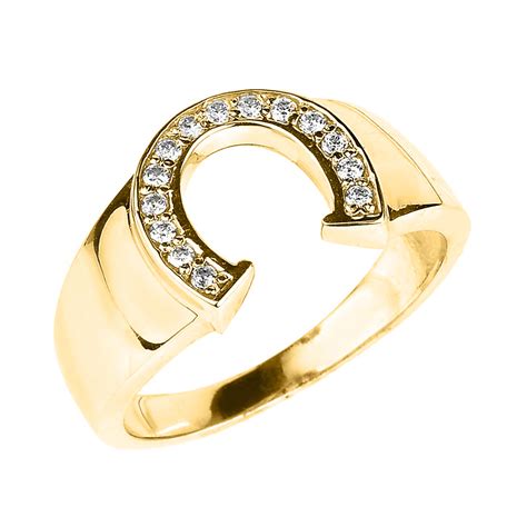 Yellow Gold Diamond Horseshoe Men's Ring