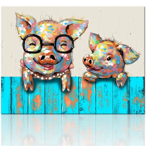 Decor Cartoon Animal Canvas Wall Art Lovely Funky Pigs Painting Prints for Kid's Room Modern ...