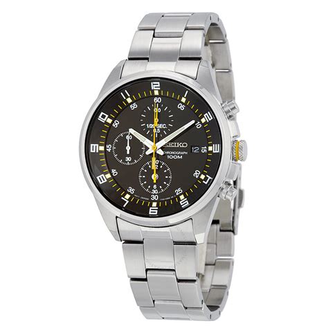 Seiko Black Dial Stainless Steel Chronograph Men's Watch SNDC89 ...