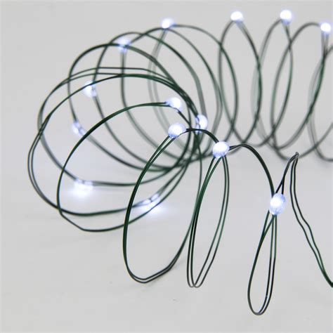 Battery Operated Lights - 18 Cool White Battery Operated LED Fairy Lights, Green Wire